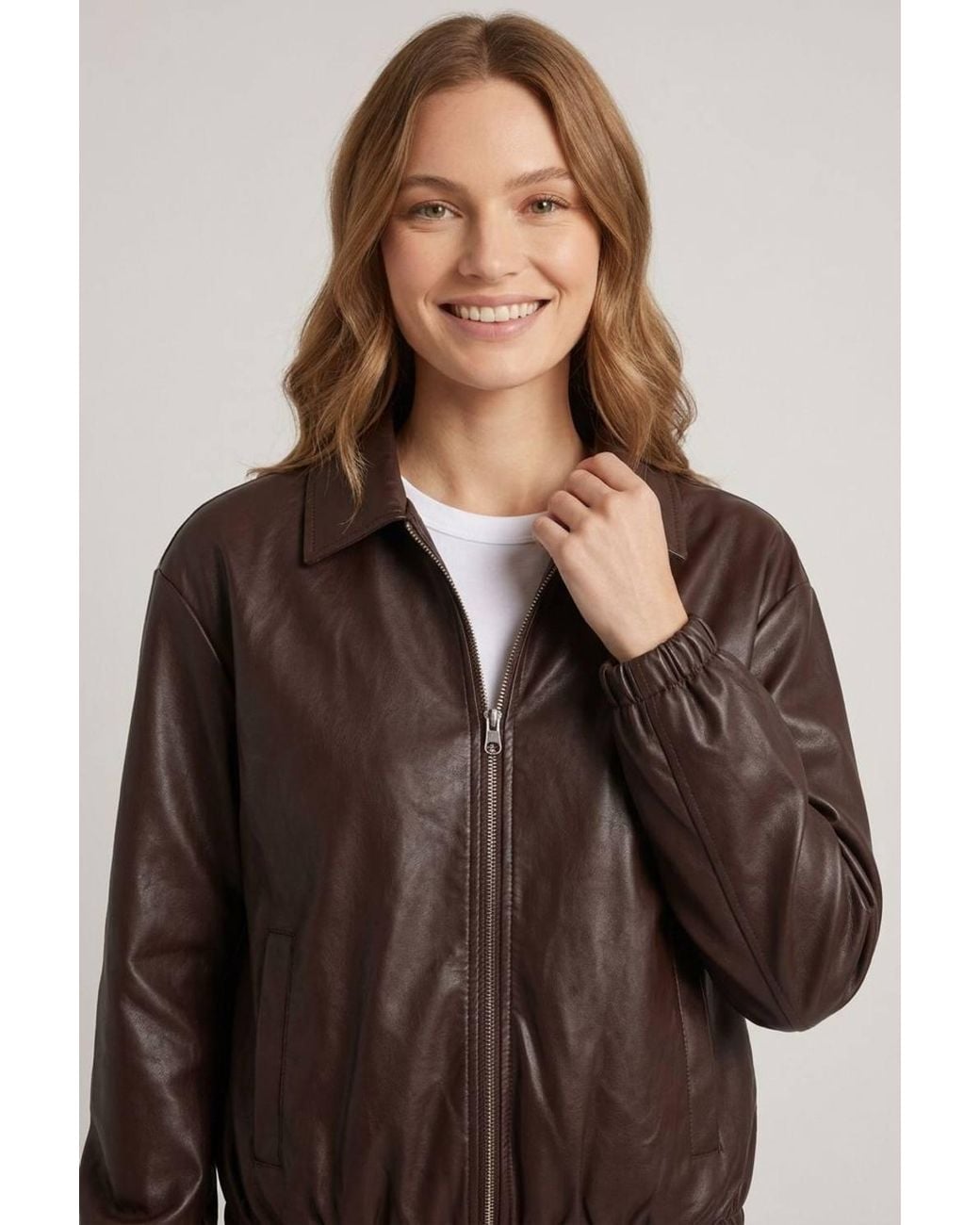 Izabel London Blue Faux Leather Collared Cropped Jacket