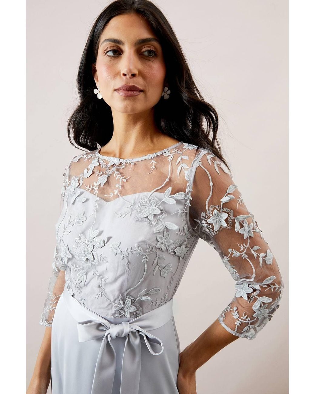 Wallis White Occasion Satin And Mesh Overlay Maxi Dress
