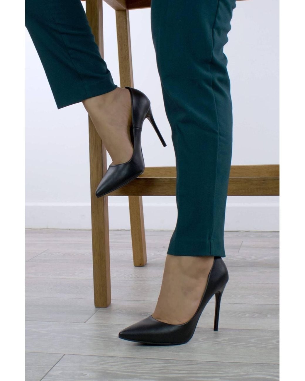 AJVANI Black High Heel Pointed Toe Court Shoes