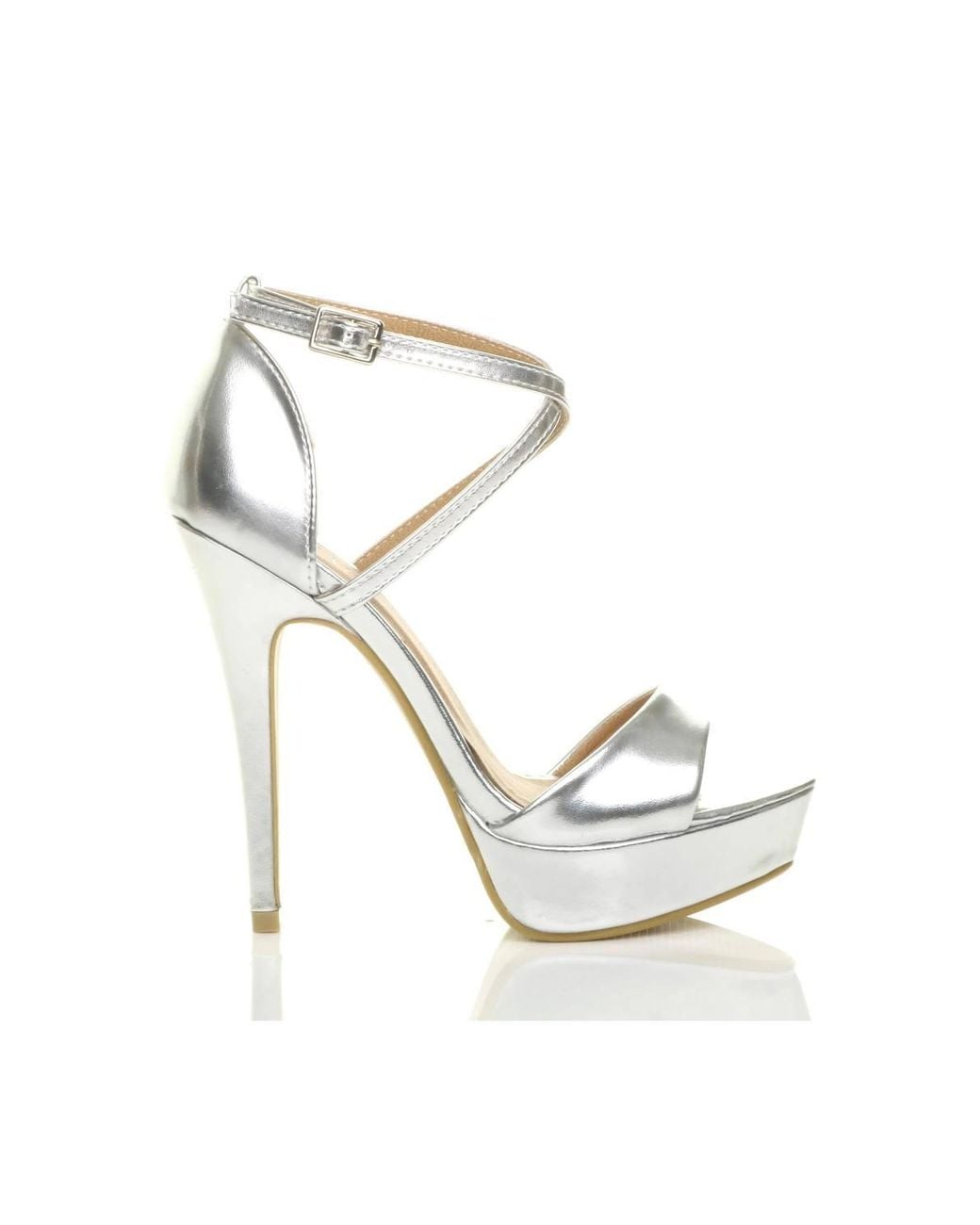 AJVANI Metallic High Heel Crossed Straps Platform Sandals