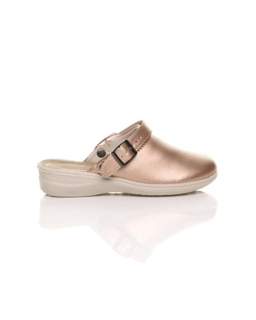 AJVANI Pink Low Wedge Heel Slingback Clogs Faux Leather Mules