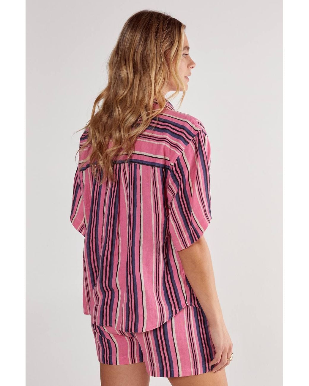Nasty Gal Red Cotton Gauze Stripe Tie Waist Shorts