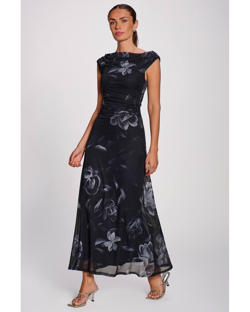 Jolie Moi Black Multiway Neckline Mesh Maxi Dress