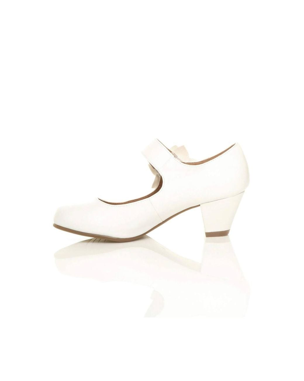 AJVANI White Mid Block Heel Mary Jane Comfort Court Shoes