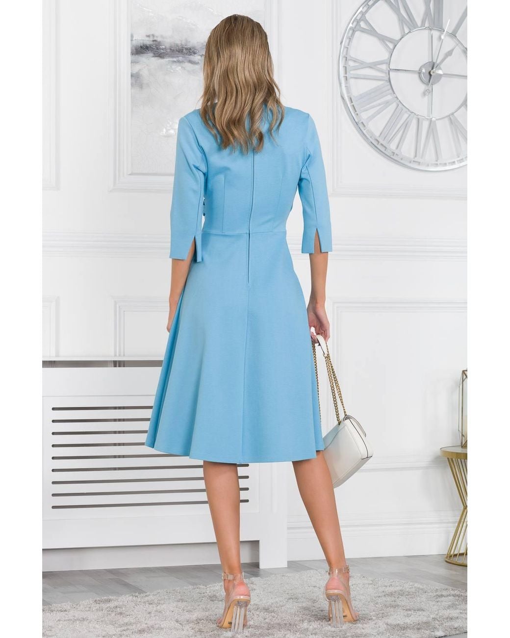 Jolie Moi Blue Paige 3/4 Sleeve Wrap Dress