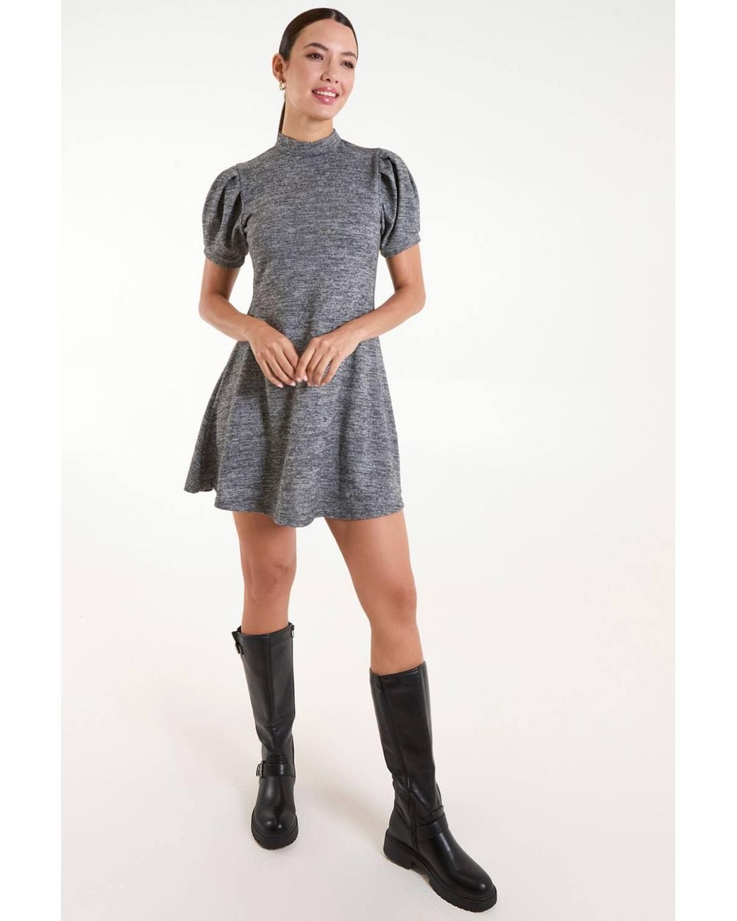 Blue Vanilla Gray Puff Sleeve Smock Dress