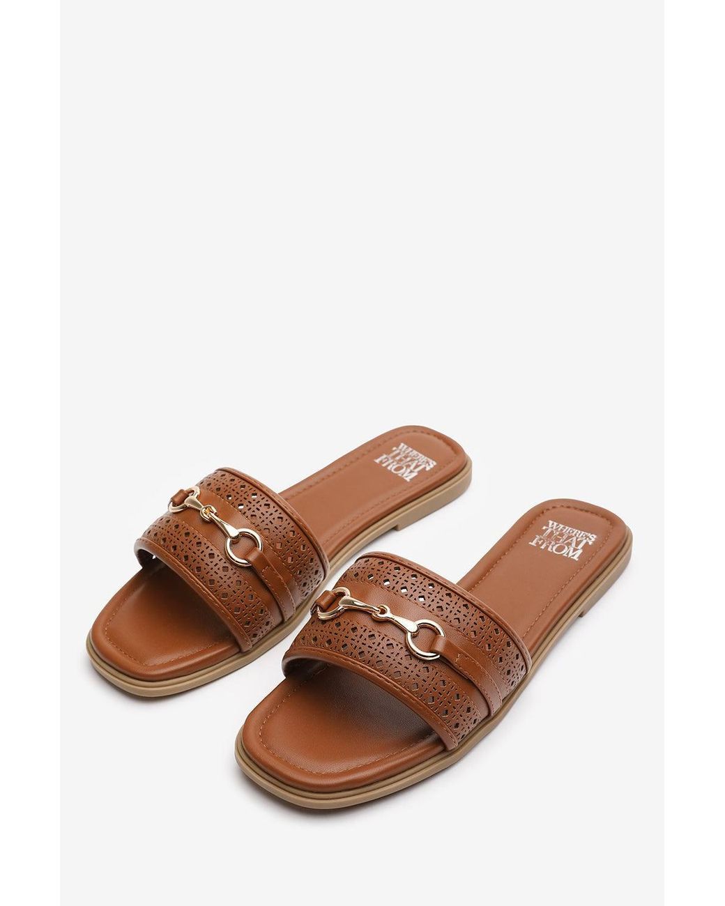 Where's That From Brown 'Sorena' Buckle Trim Detail Flat Slider Sandals