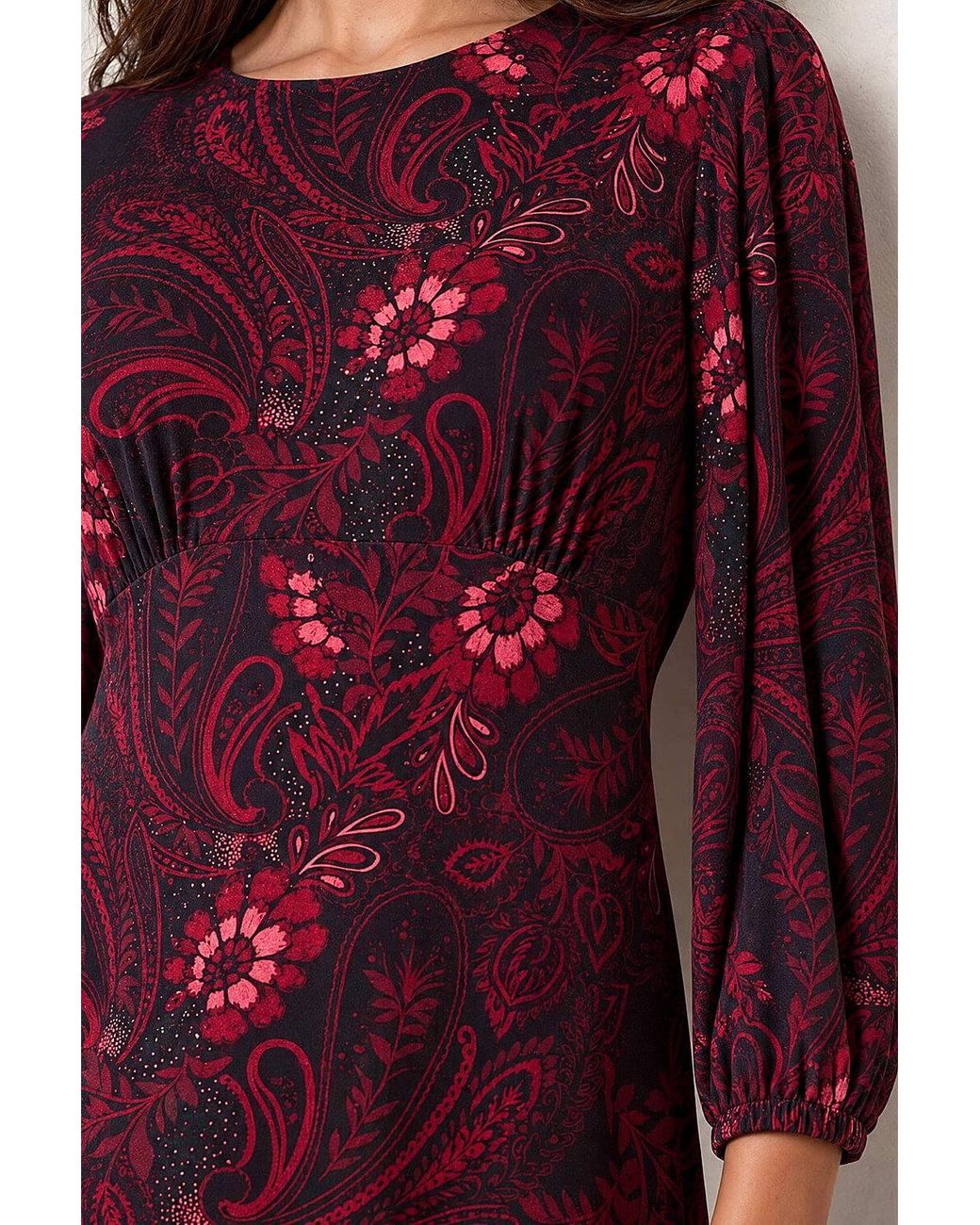 Roman Red Petite Abstract Print Midi Stretch Dress