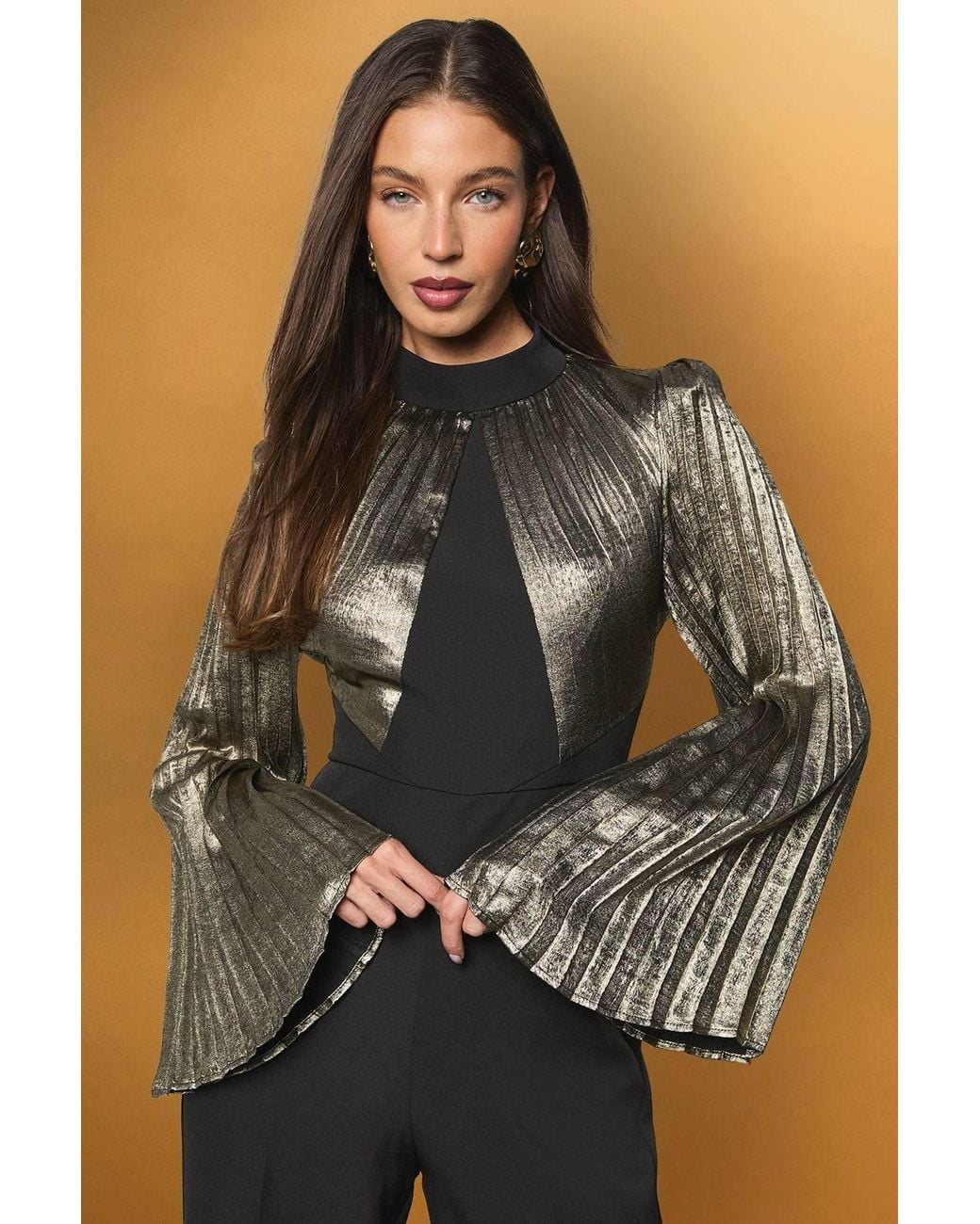 Coast Blue Metallic Kimono Sleeve Wide Leg Jumpsuit