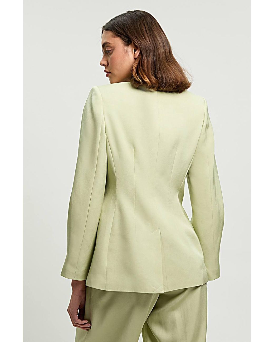 Karen Millen Natural Polished Linen Blend Single Breasted Tailored Blazer