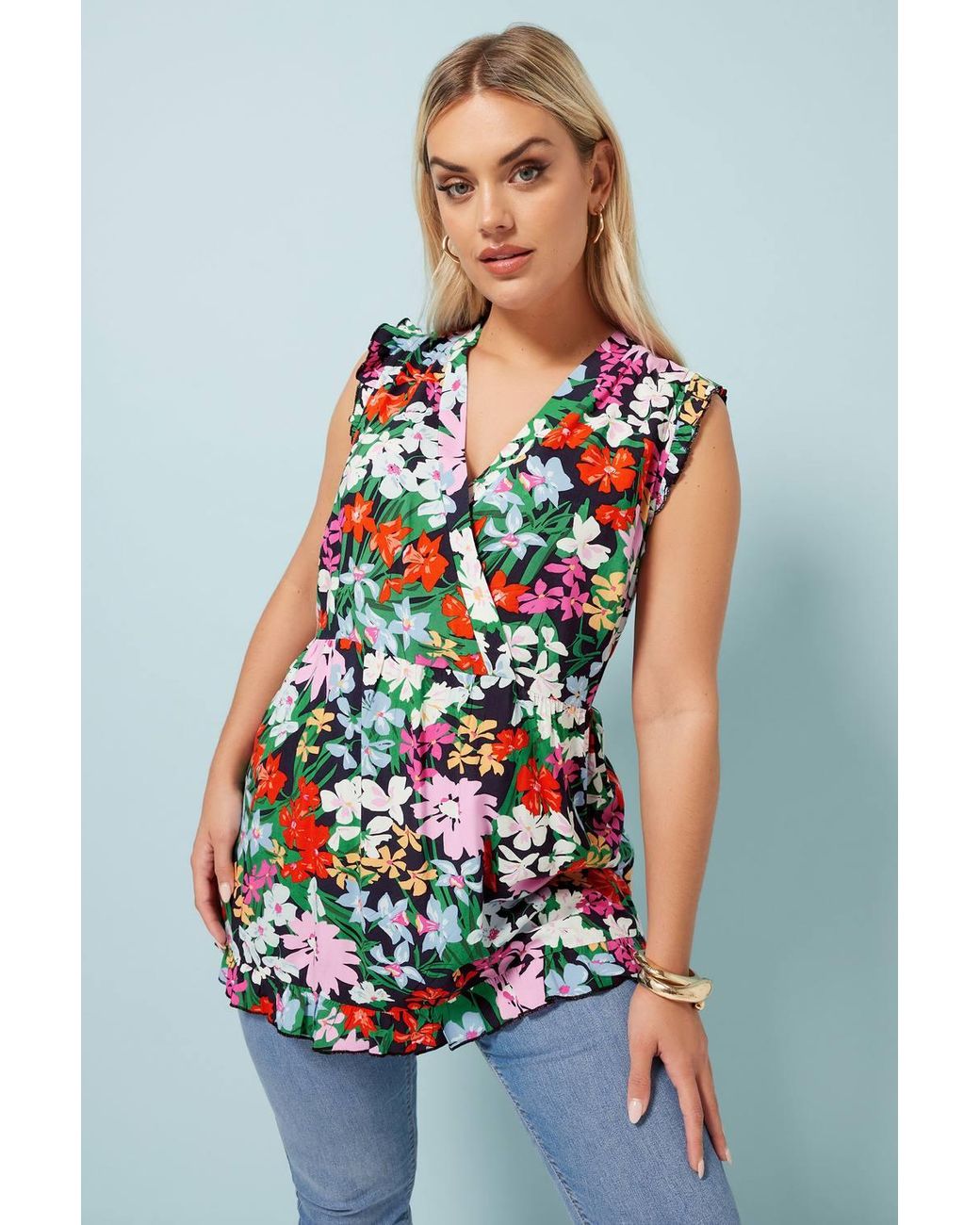 Yours White Floral Frill Hem Top