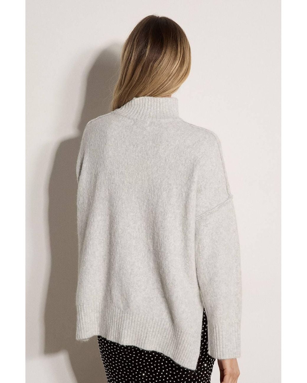 Apricot Gray Brushed High-Low Oversized Jumper