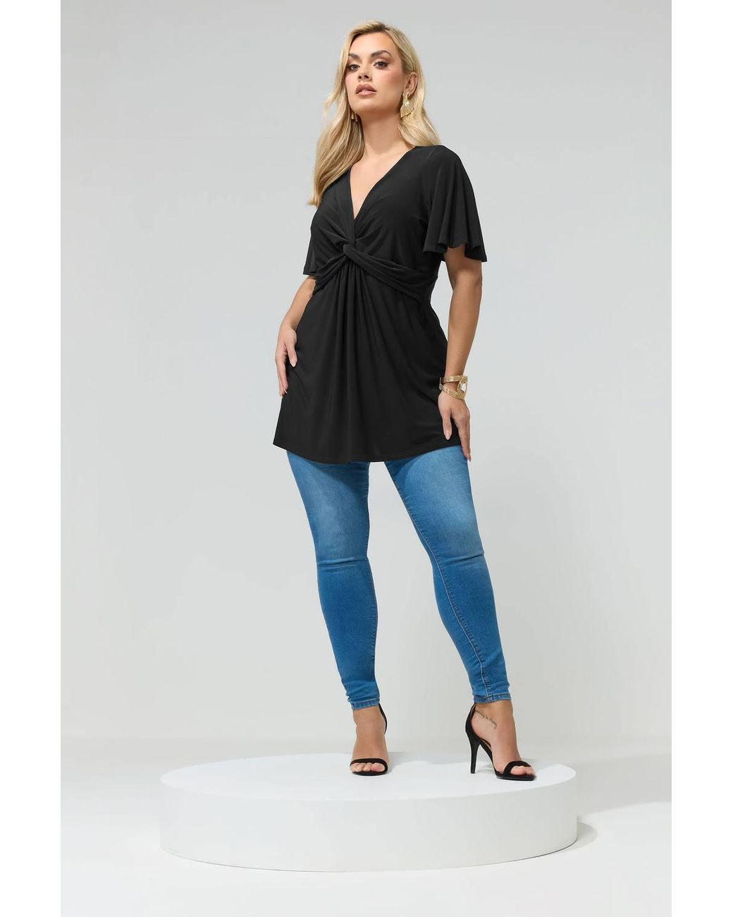 Yours Black Knot Detail Short Sleeve Top