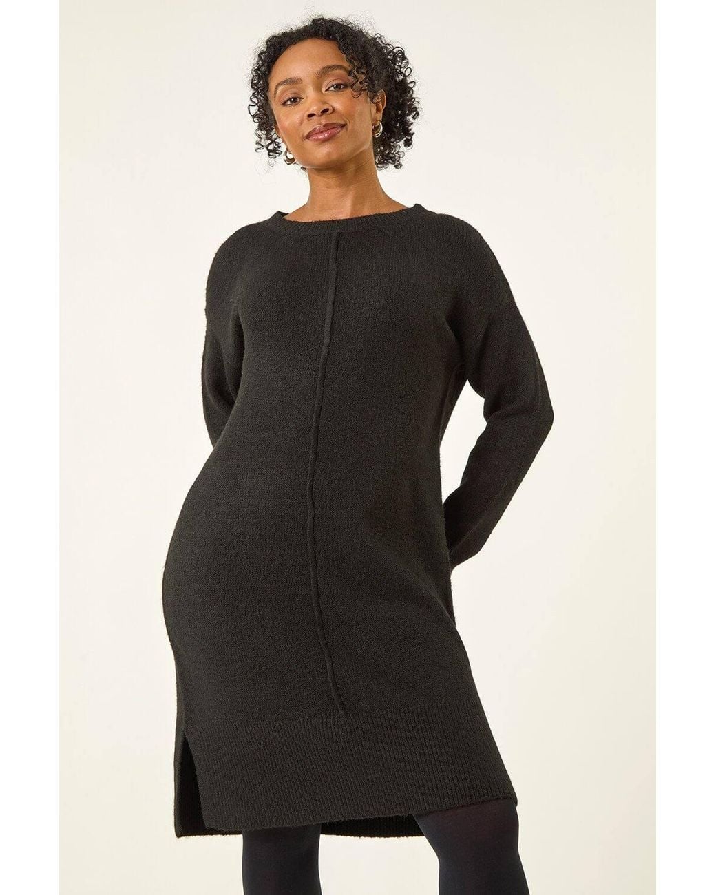 Roman Black Petite Knitted Pintuck Shift Dress