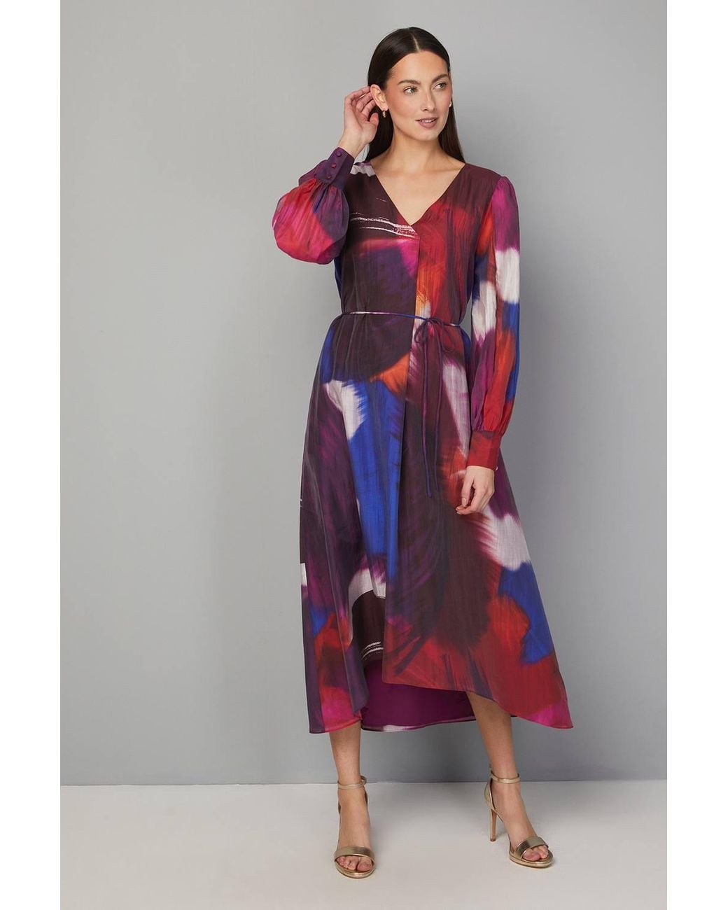 Wallis Red Abstract Trapeze Midi Dress