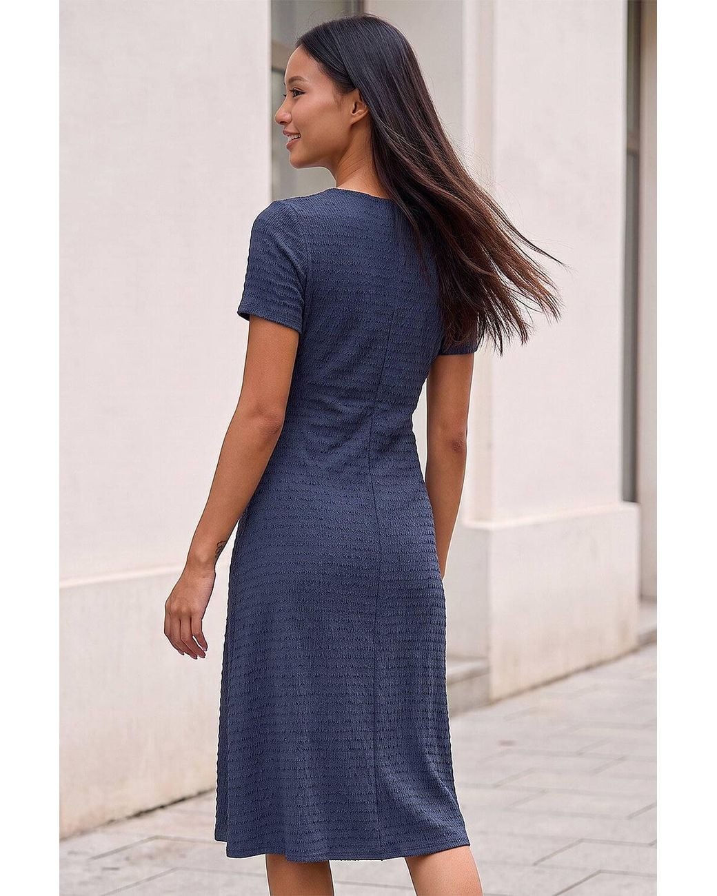 Roman Blue Petite Ruched Dress