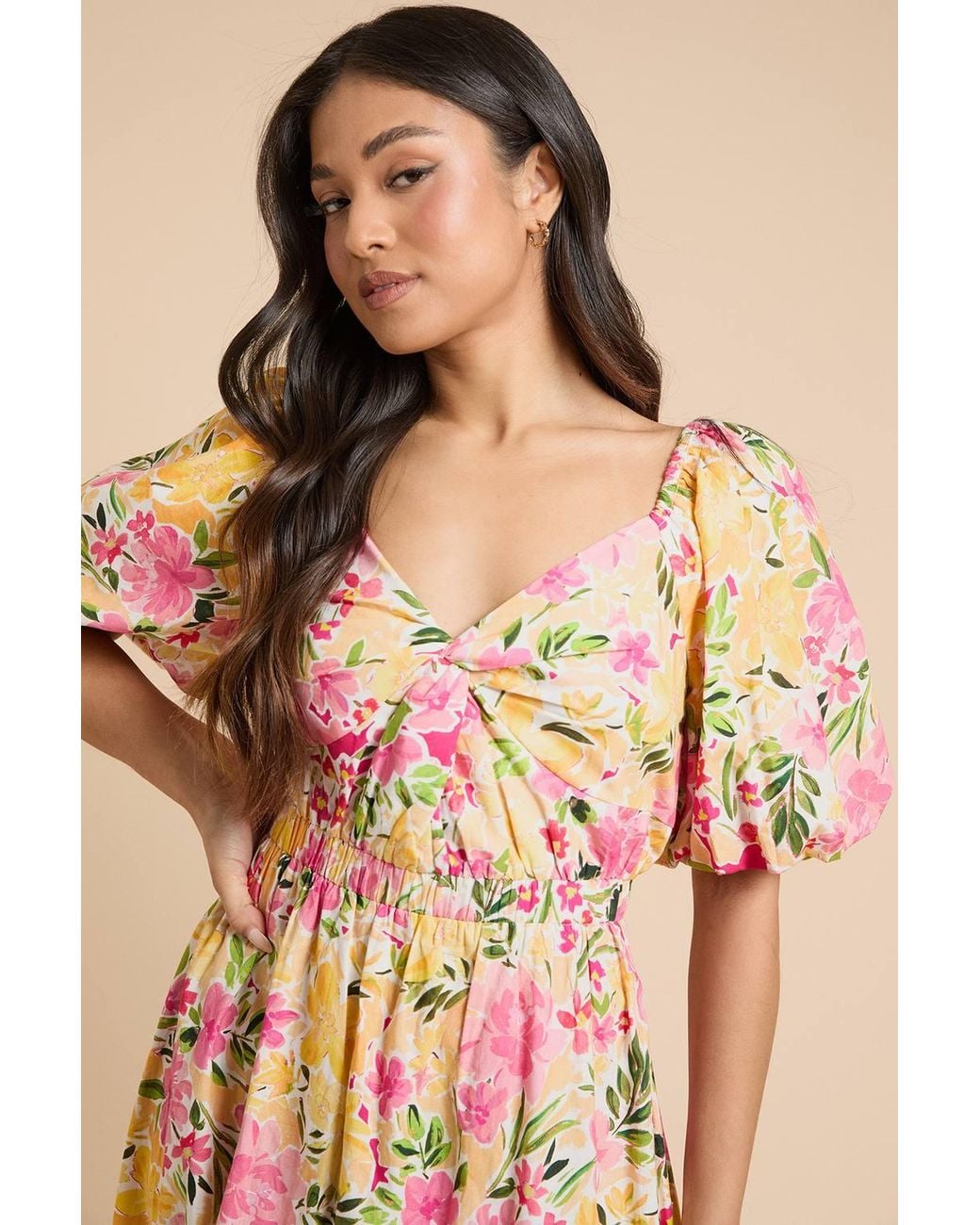 Dorothy Perkins Natural Petite Poplin Twist Front Midi Dress