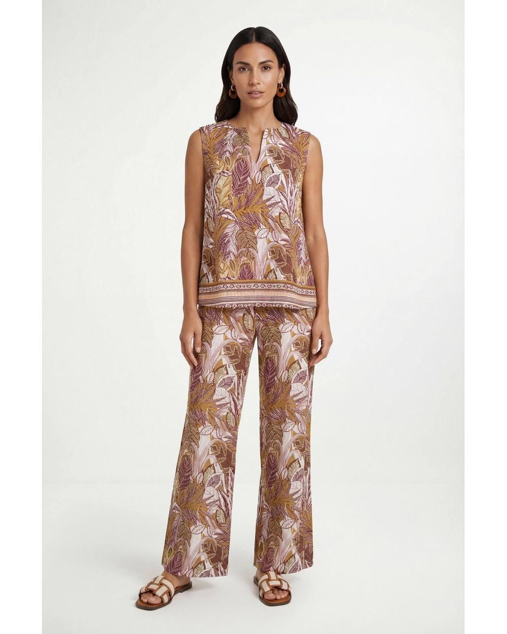 Wallis Natural Tropical Print Elasticated Waist Wide Leg Trouser