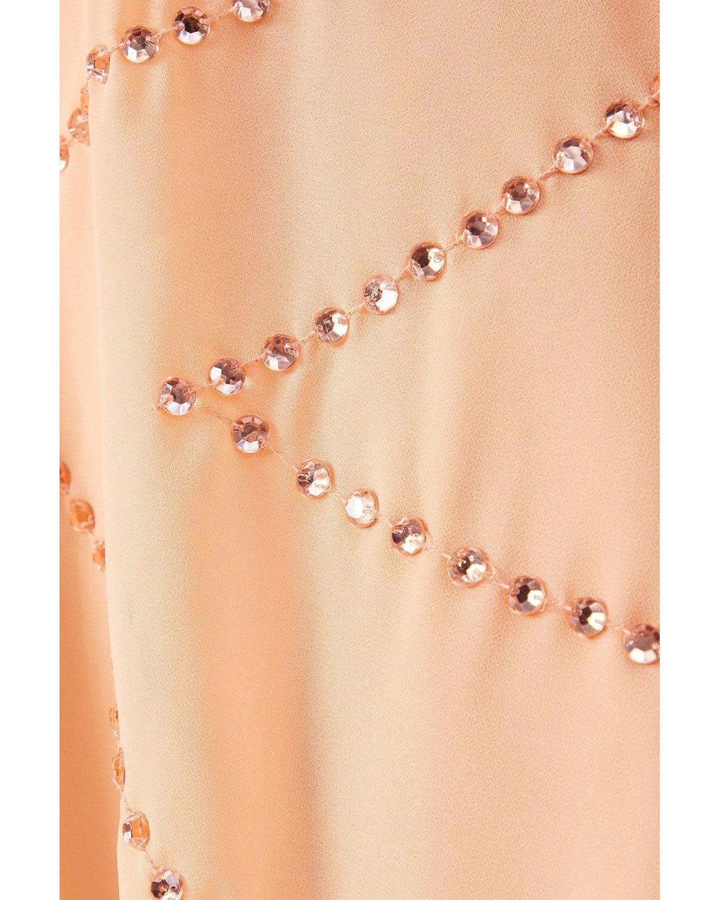 Warehouse Natural Premium Chiffon Embellished Sequin Plunge Neck Mini Dress