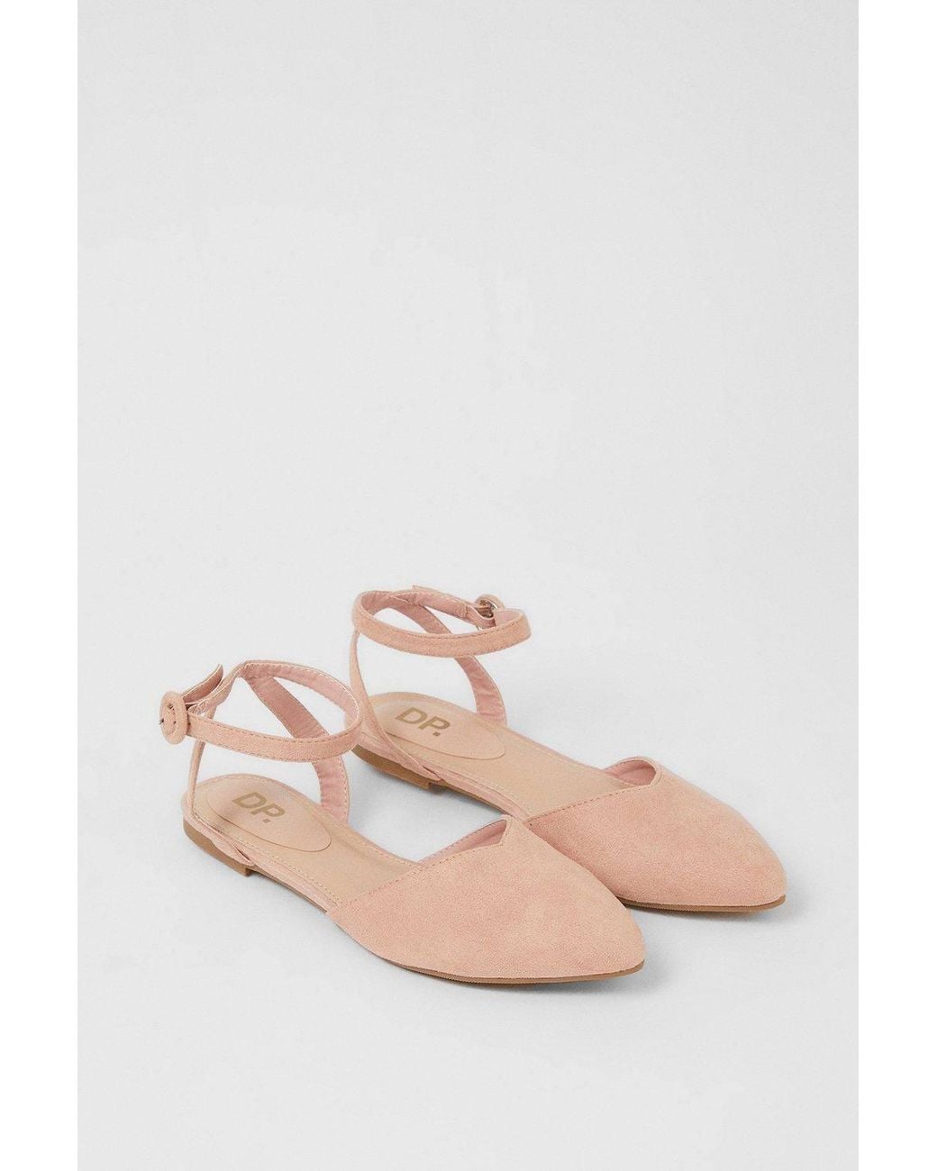 Dorothy Perkins Pink Poppy Pointed Ankle Strap Ballet Pumps