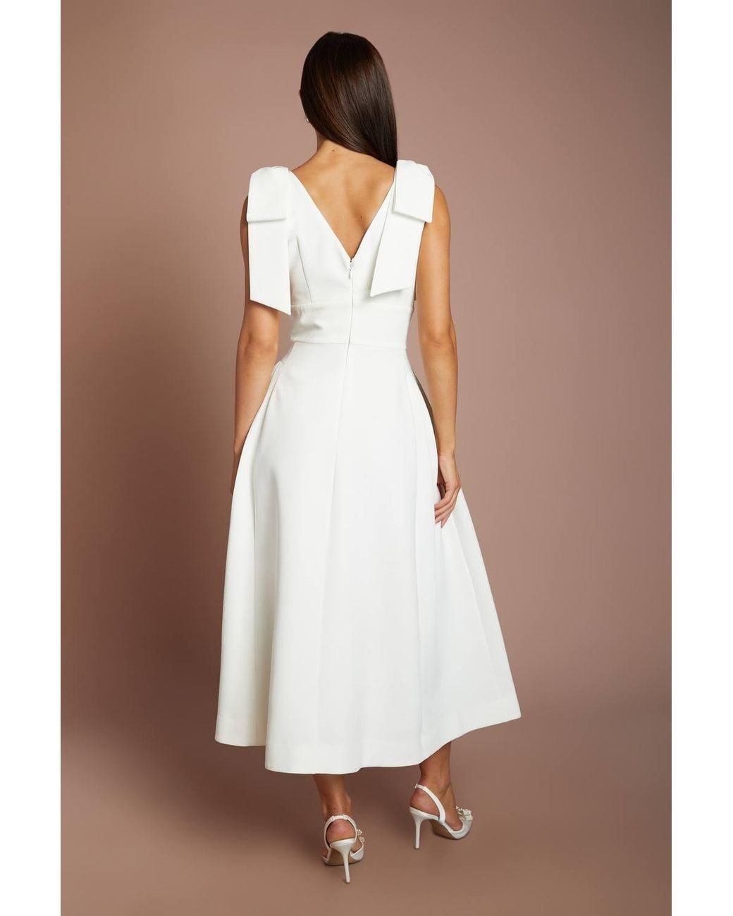 Coast Brown Skater Bridal Midi Dress With Bow Straps