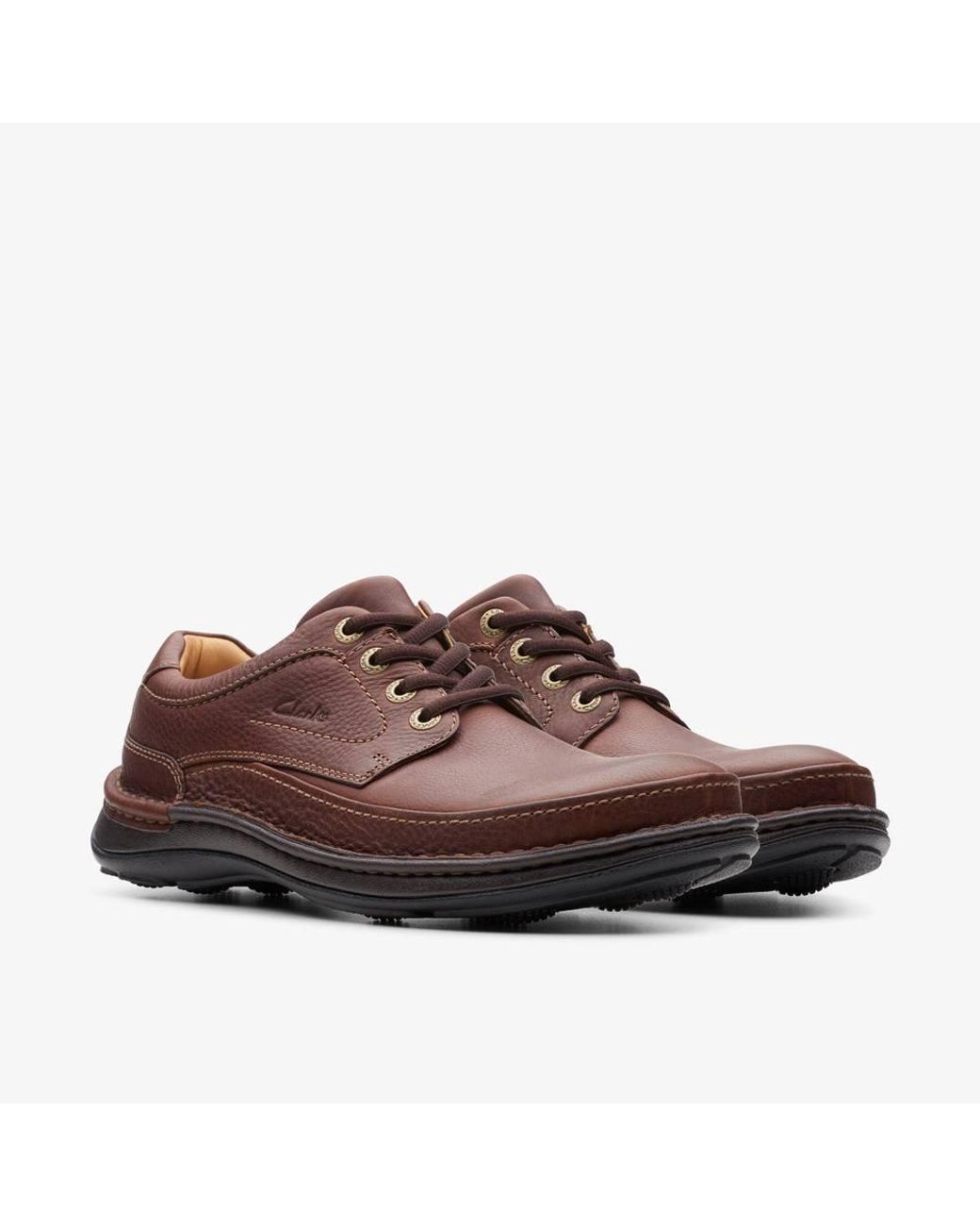 Clarks Brown Nature Three Mahogany Leather Derby Shoes, Lace Up for men