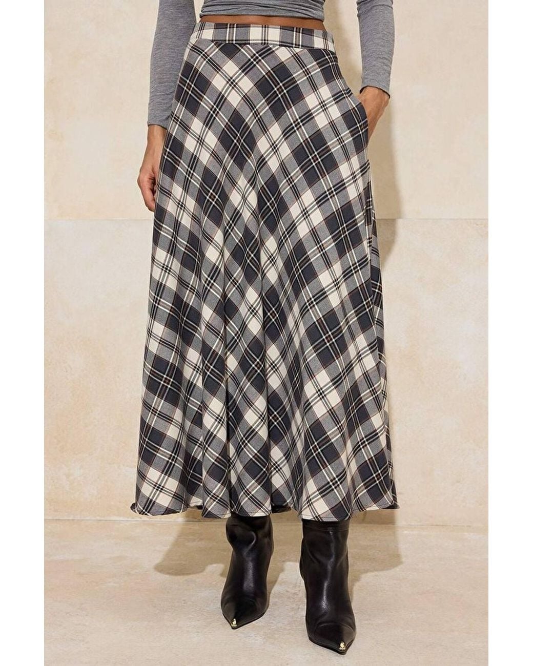 WOVCOR Multicolor Check Woven Flared Maxi Skirt