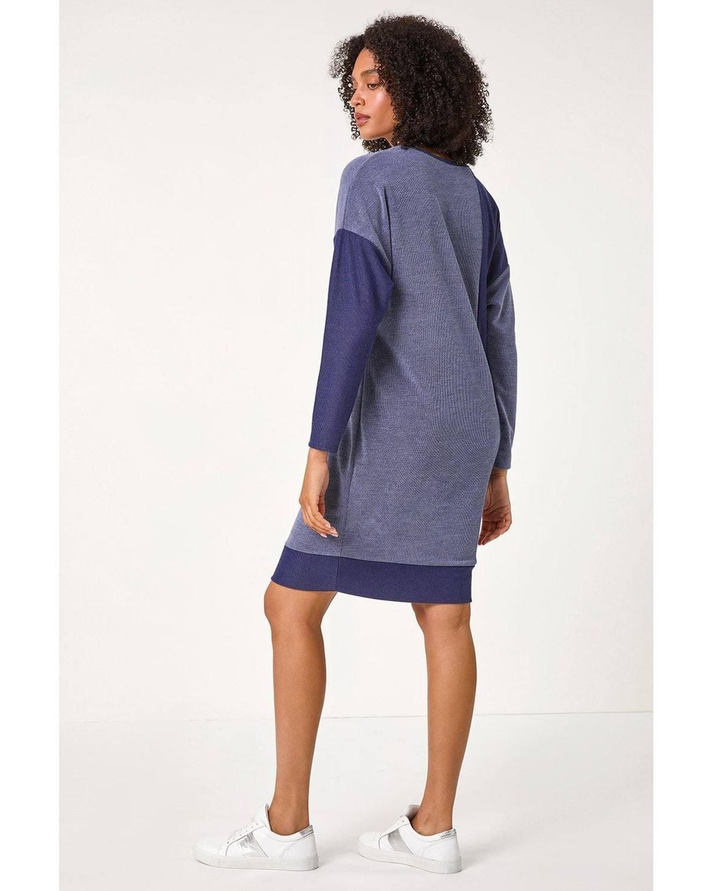 Roman Blue Colour Block Stretch Jumper Dress
