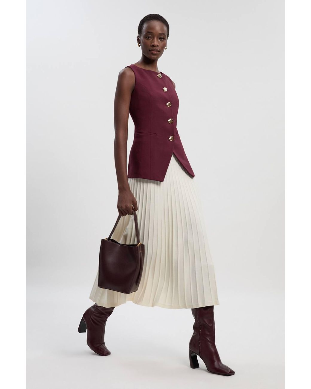 Karen Millen Red Compact Essential Button Detail Waistcoat