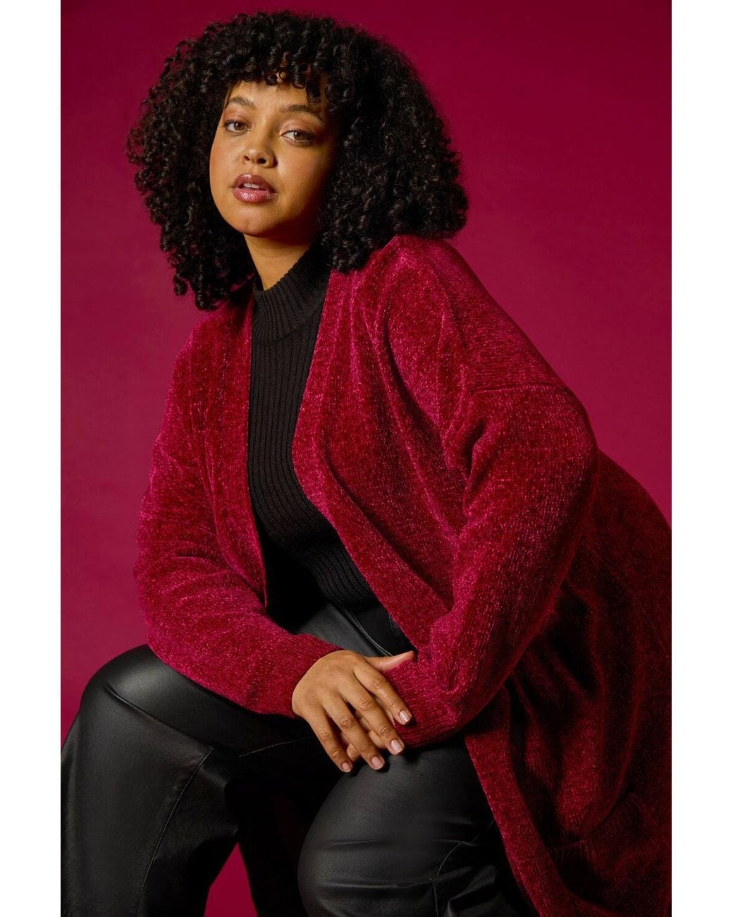 Roman Curve Textured Chennile Knit Cardigan