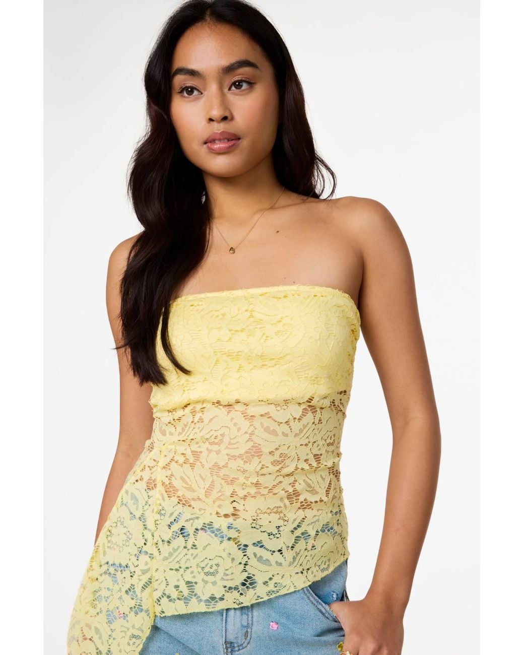 Pink Vanilla Blue Floral Lace Bandeau Top