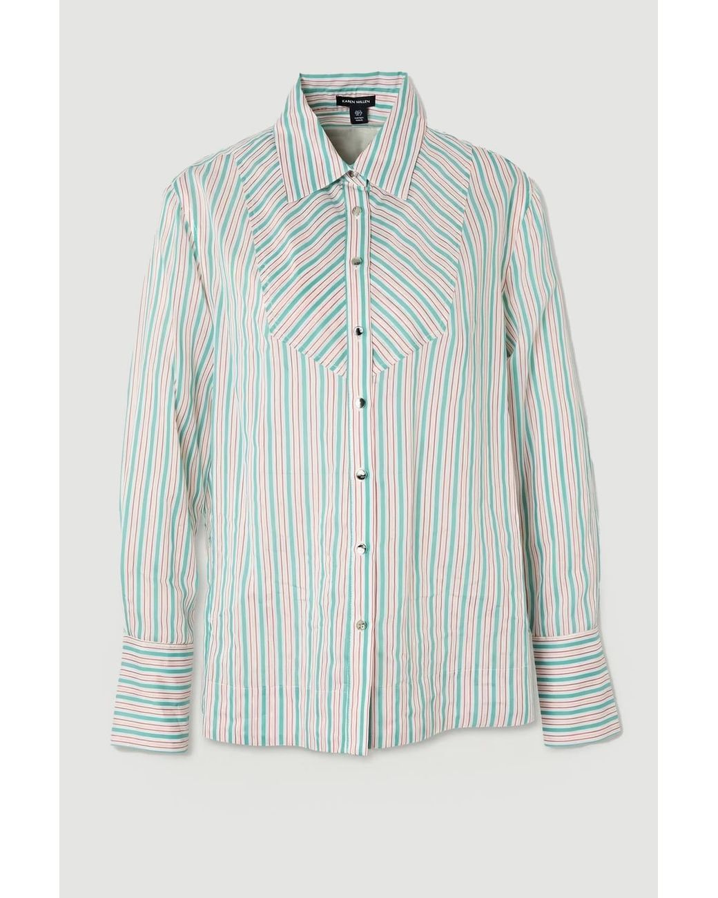Karen Millen Gray Poplin Stripe Bib Woven Shirt