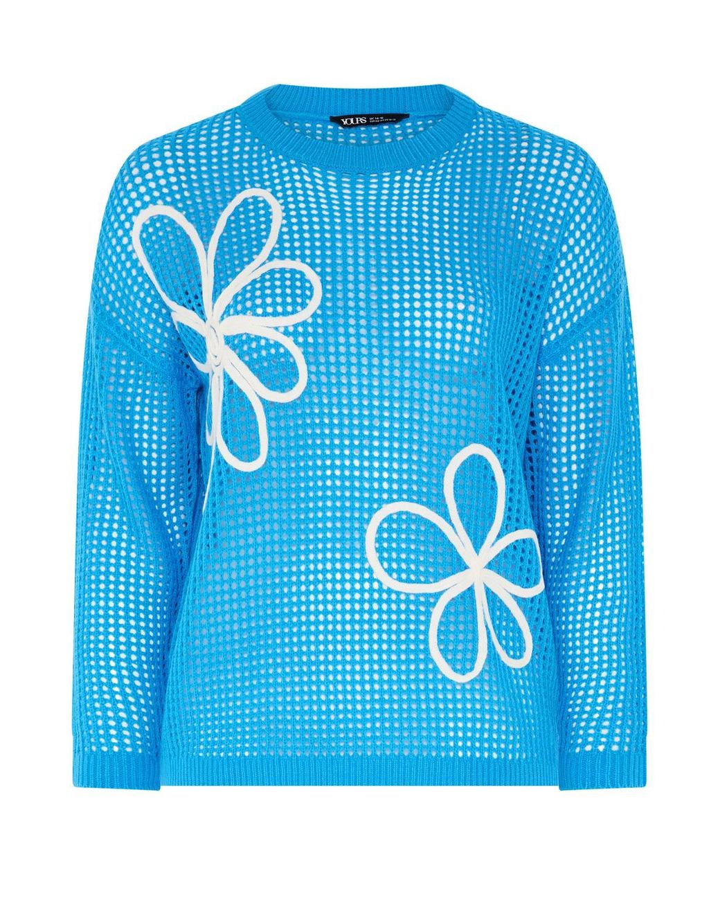Yours Blue Crochet Floral Knitted Jumper
