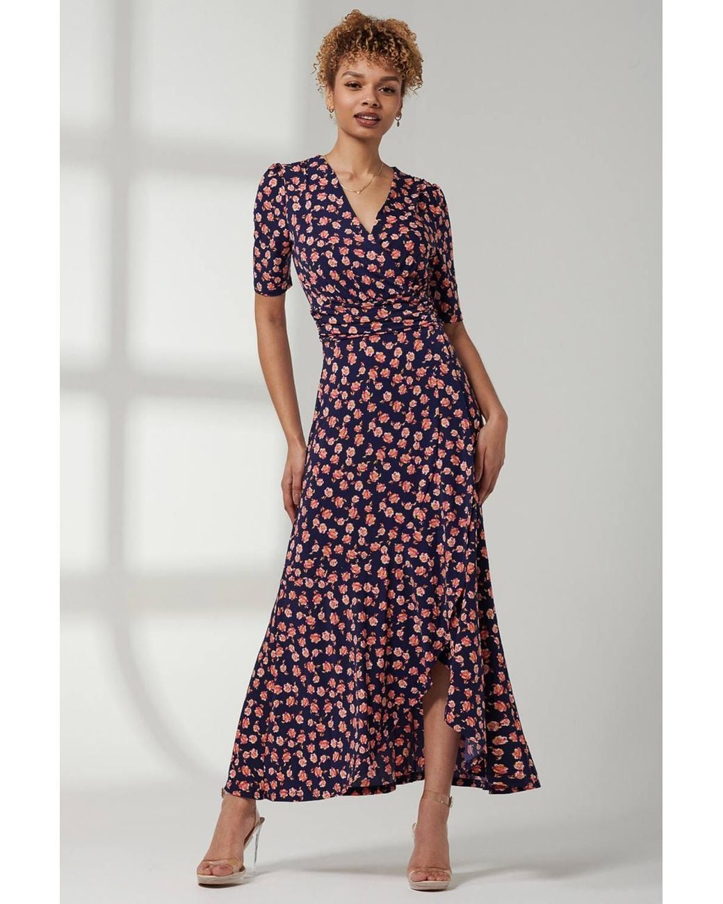 Jolie Moi Red Print Viscose Frill Hem Maxi Dress