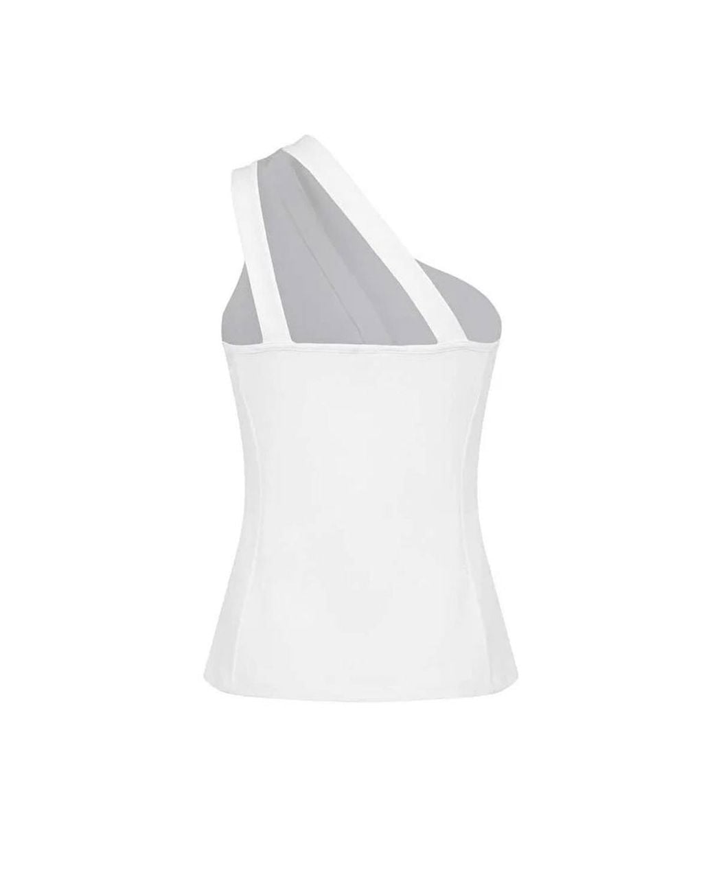 WOVCOR White Button Detail One Shoulder Sleeveless Scuba Peplum Top
