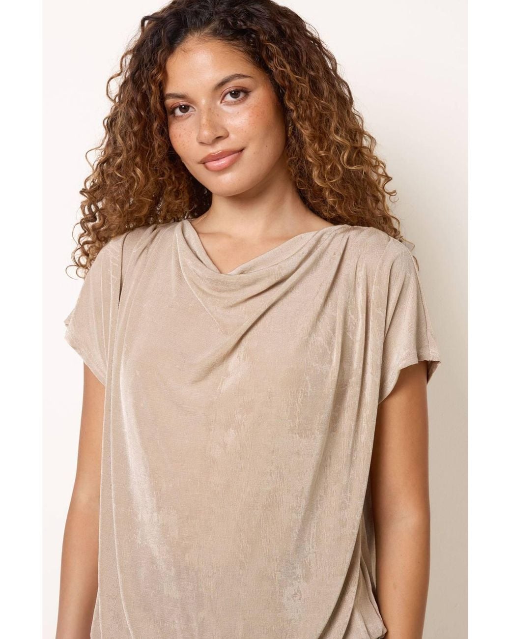 Blue Vanilla Natural Short Sleeve Cowl Neck Top