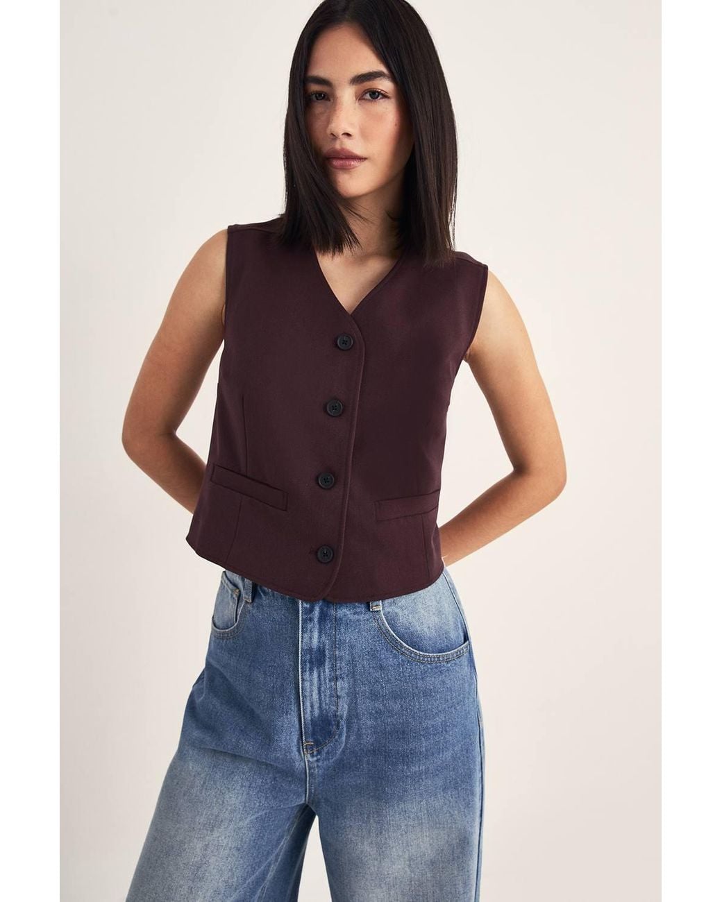 Nasty Gal Blue Tailored Boxy Button Through Waistcoat
