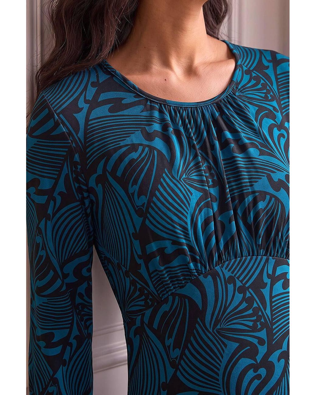 Roman Blue Petite Abstract Swirl Midi Dress