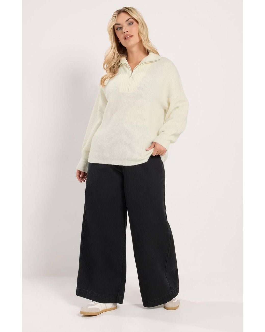 Yours White Zip Neck Knitted Jumper