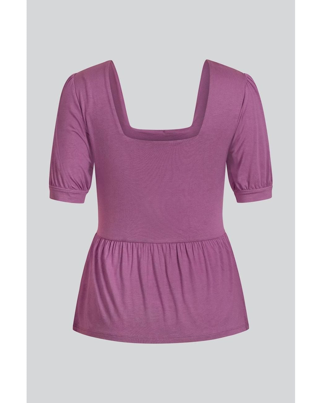 Enorsia Purple Puff Sleeve Squared Neck Top