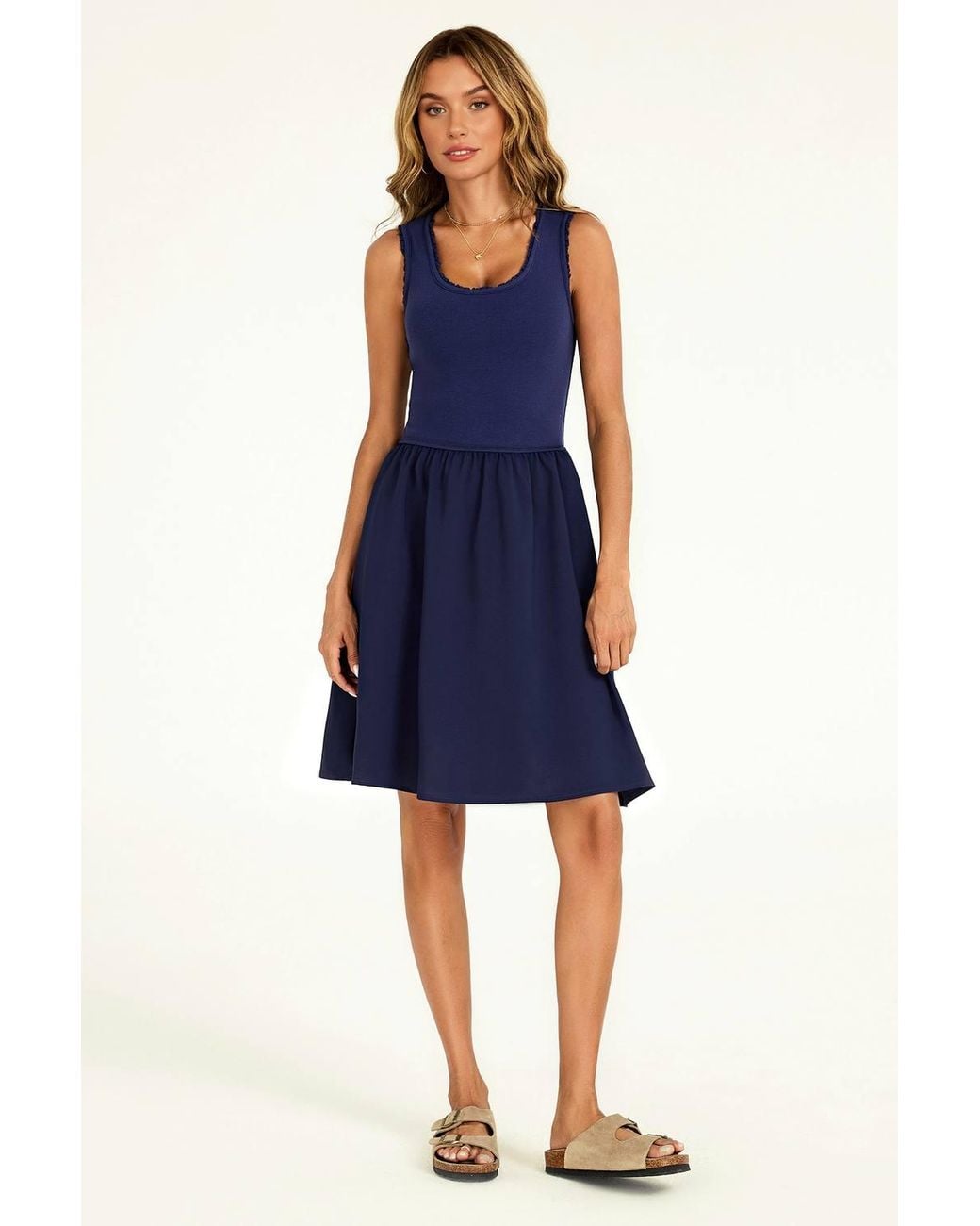 FS Collection Blue Jersey Bodice Cotton Skirt Sleeveless Mini Dress