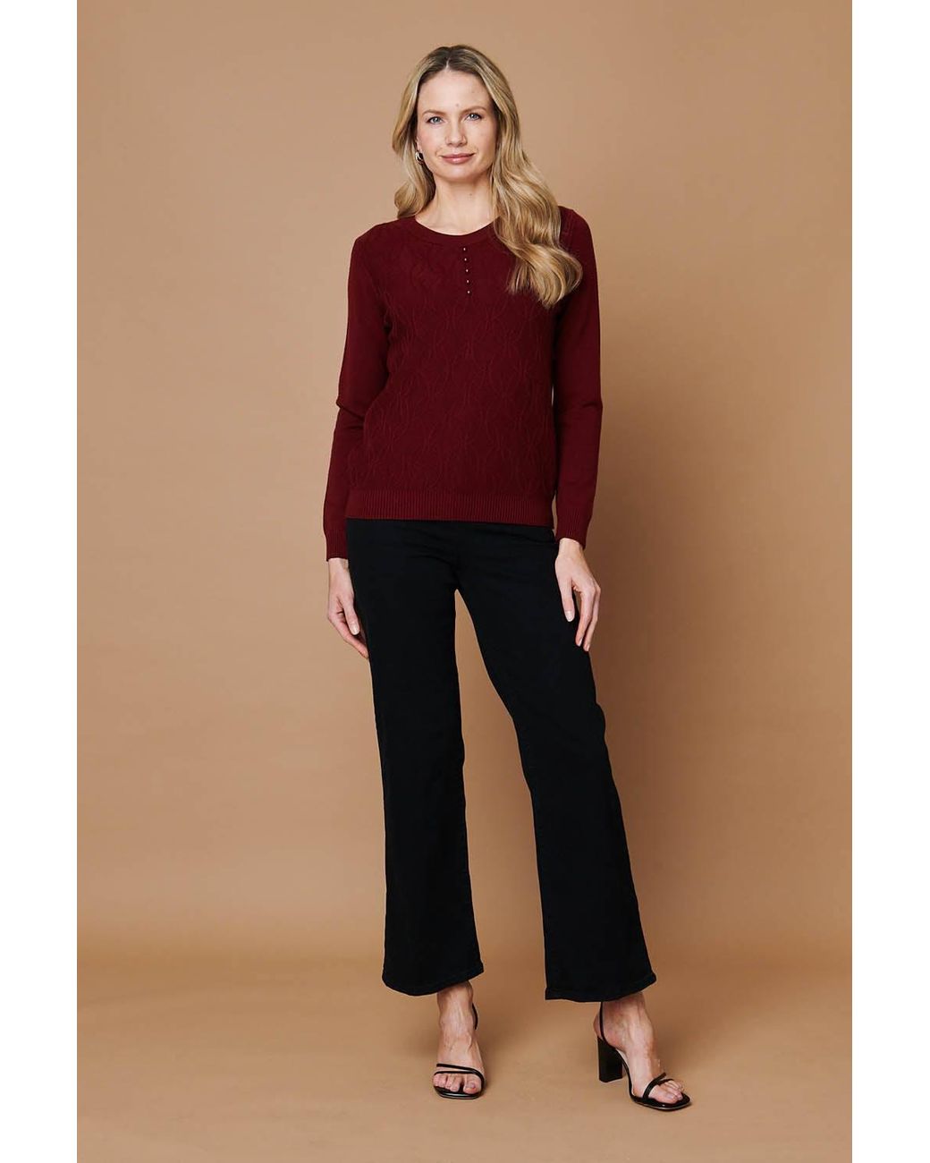 Izabel London Pearl Detail Textured Long Sleeve Top