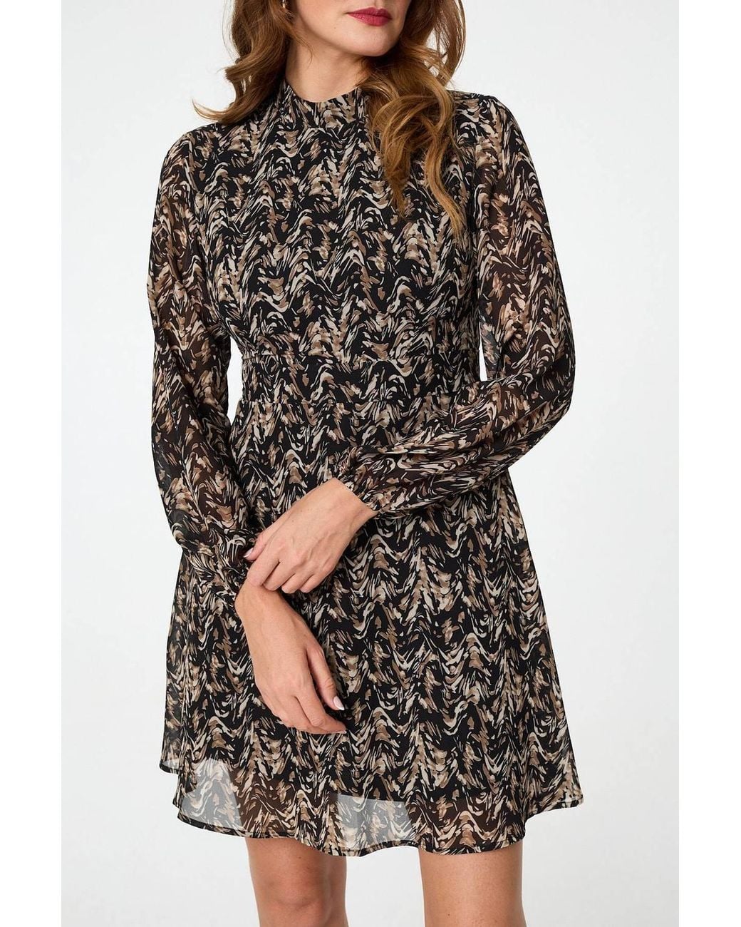 Izabel London Black Abstract Semi Sheer Short Skater Dress