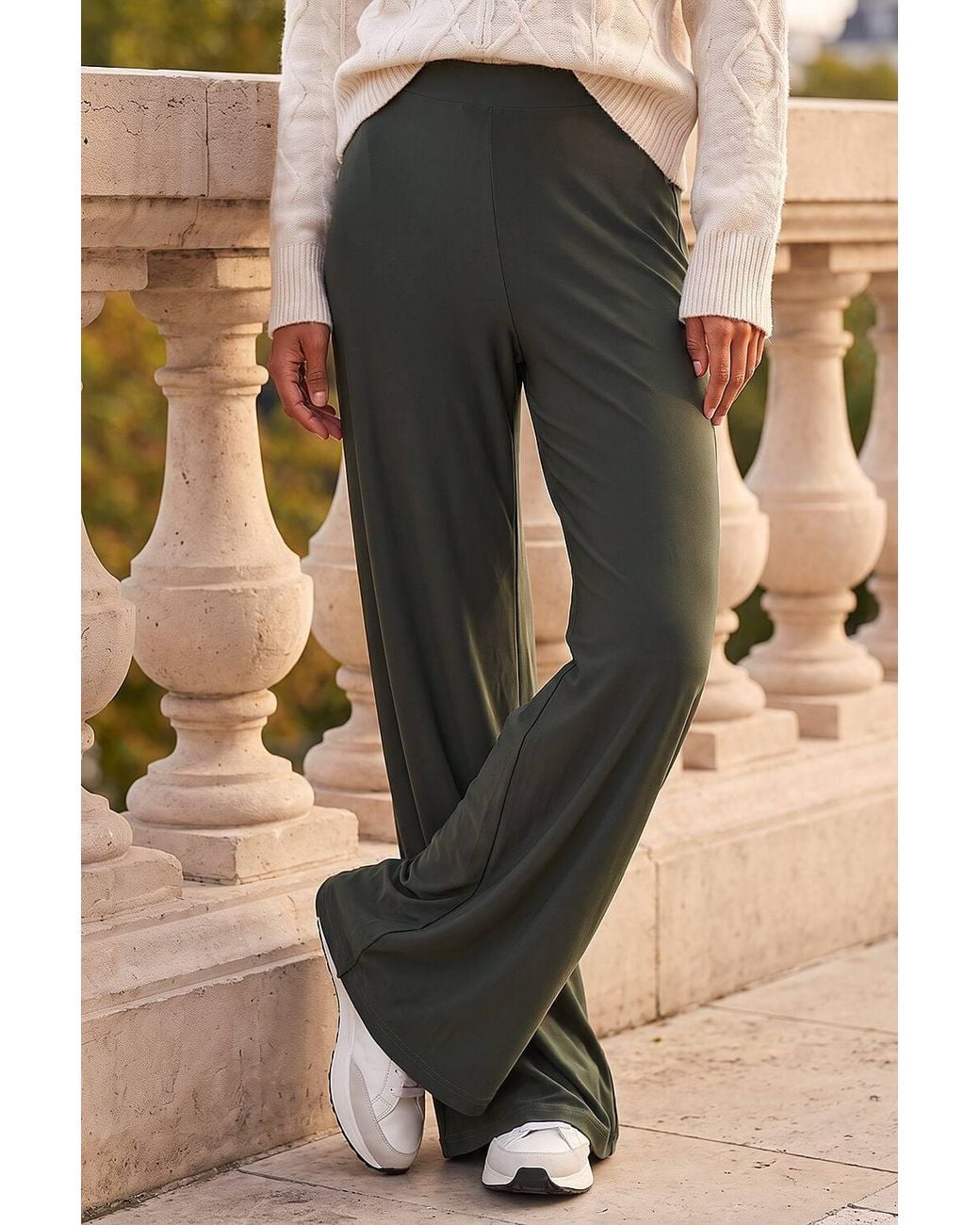 Roman Green Wide Leg Stretch Trousers