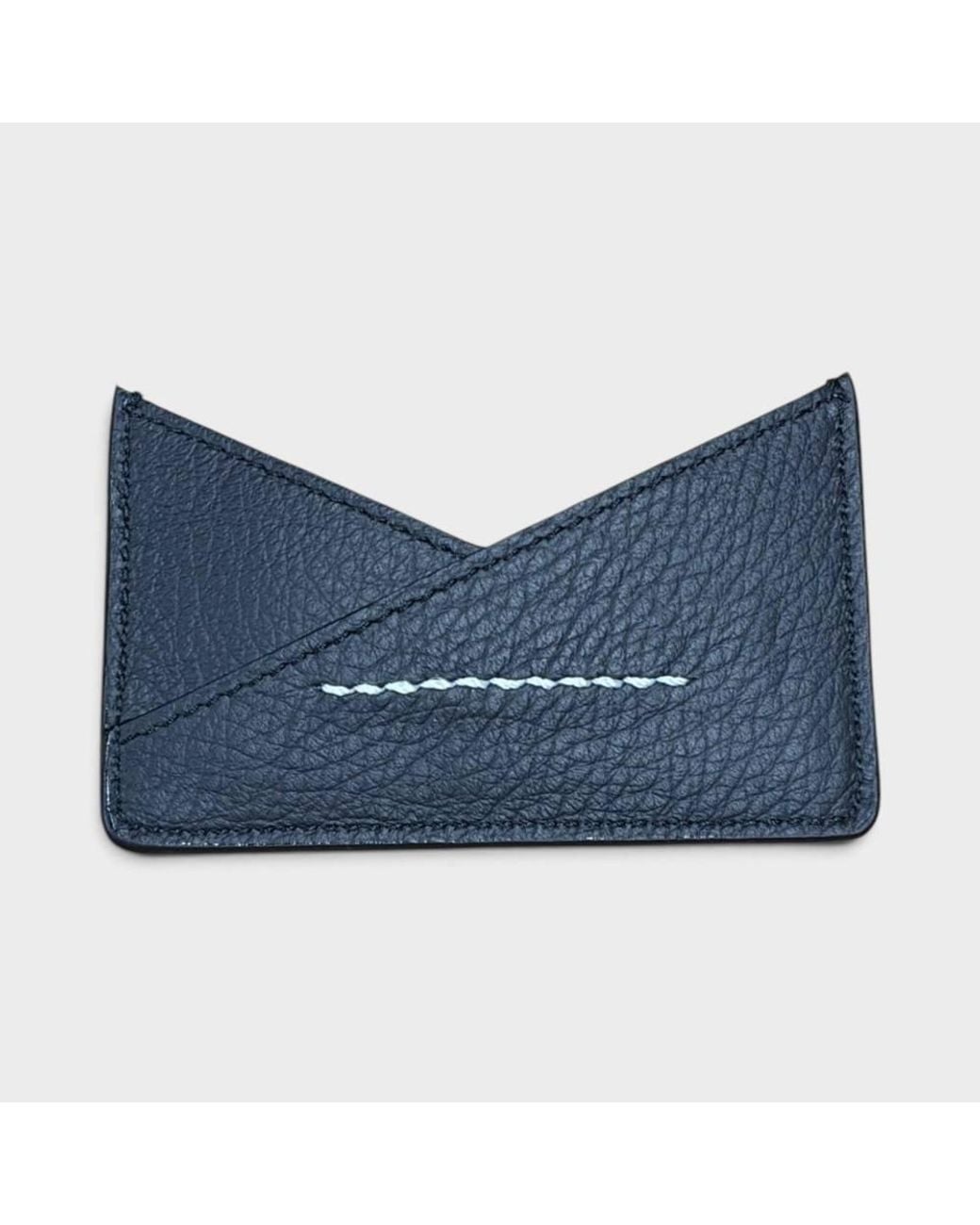 Maison Margiela Blue Mm6 Leather V-Shape Card Holder Pebbled