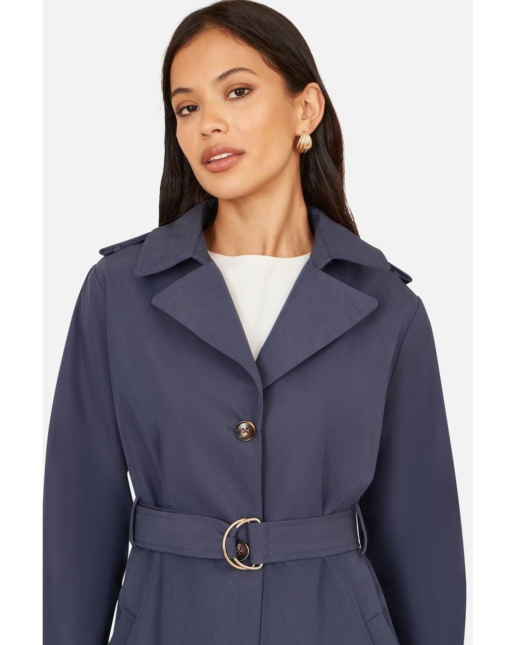 Yumi' Blue Belted Long Trench Coat W/ Belt