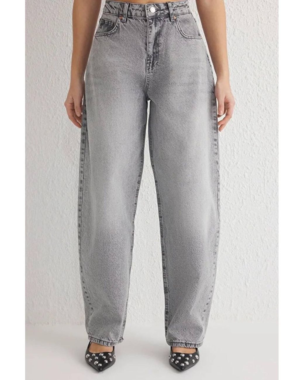 WOVCOR Gray Normal Waist Loose Baggy Jeans