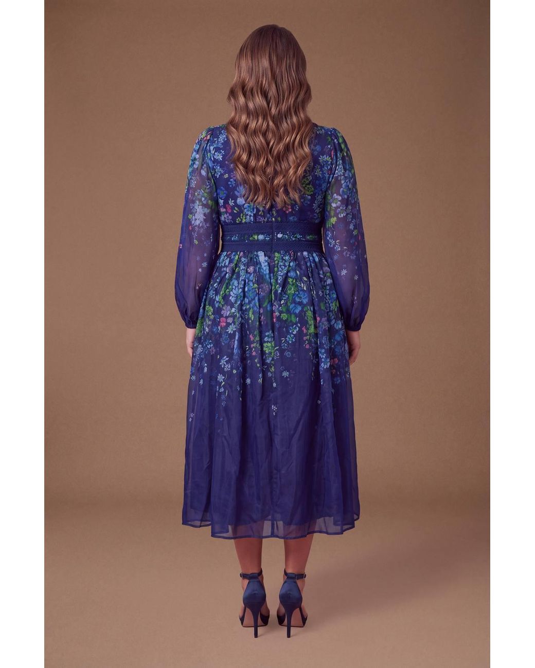 Coast Blue Plus Size Organza Floral Placement Lace Trim Midaxi Dress