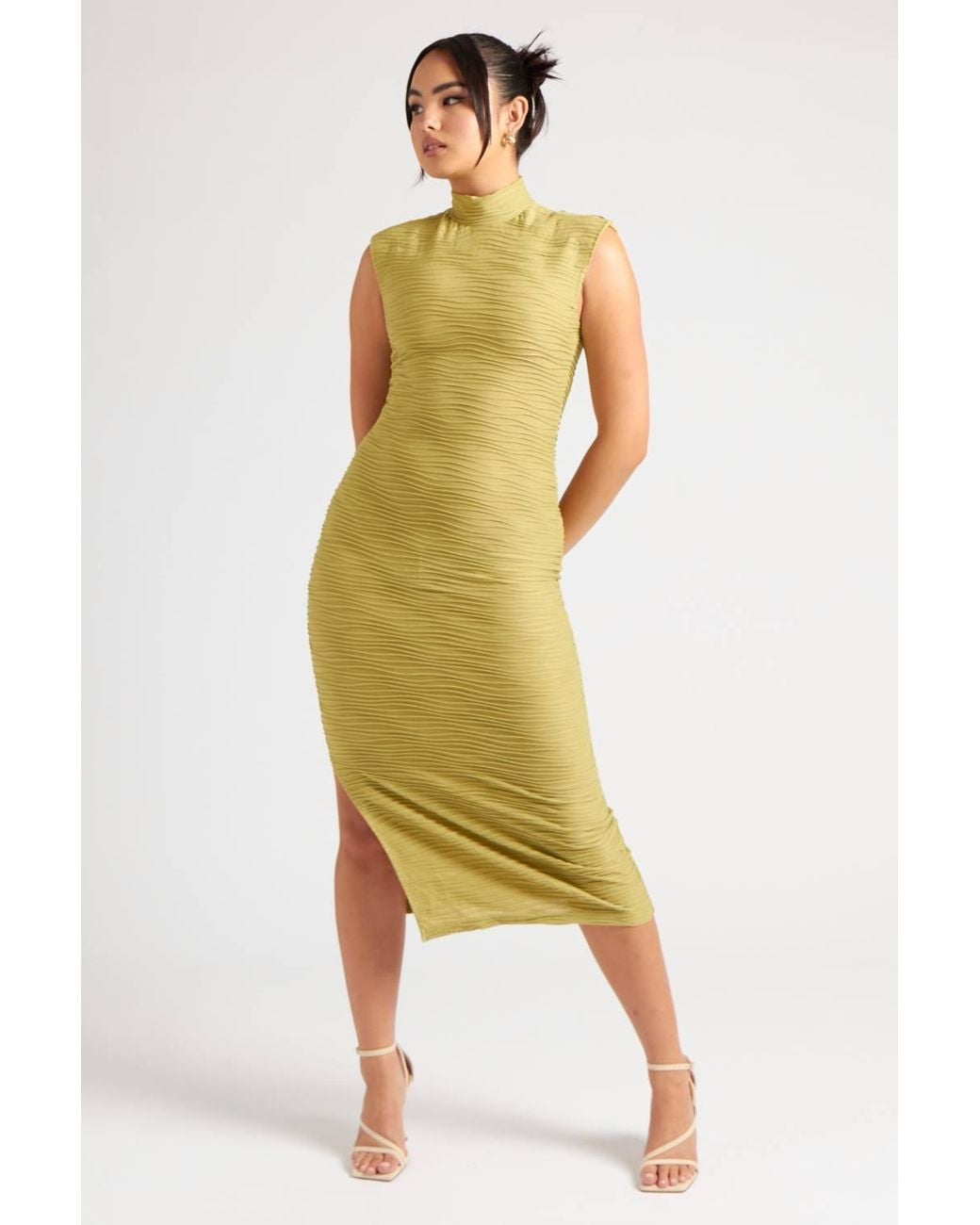 Urban Bliss Yellow Textured Midi Dress