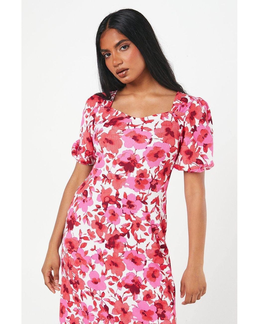Dorothy Perkins Red Petite Floral Sweetheart Neck Midi Dress